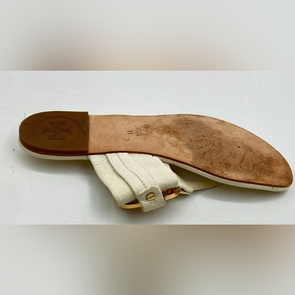 TORY BURCH Amanda ivory PEBBLE LEATHER FLAT THONG SANDALS - SIZE 11M - Picture 9 of 9